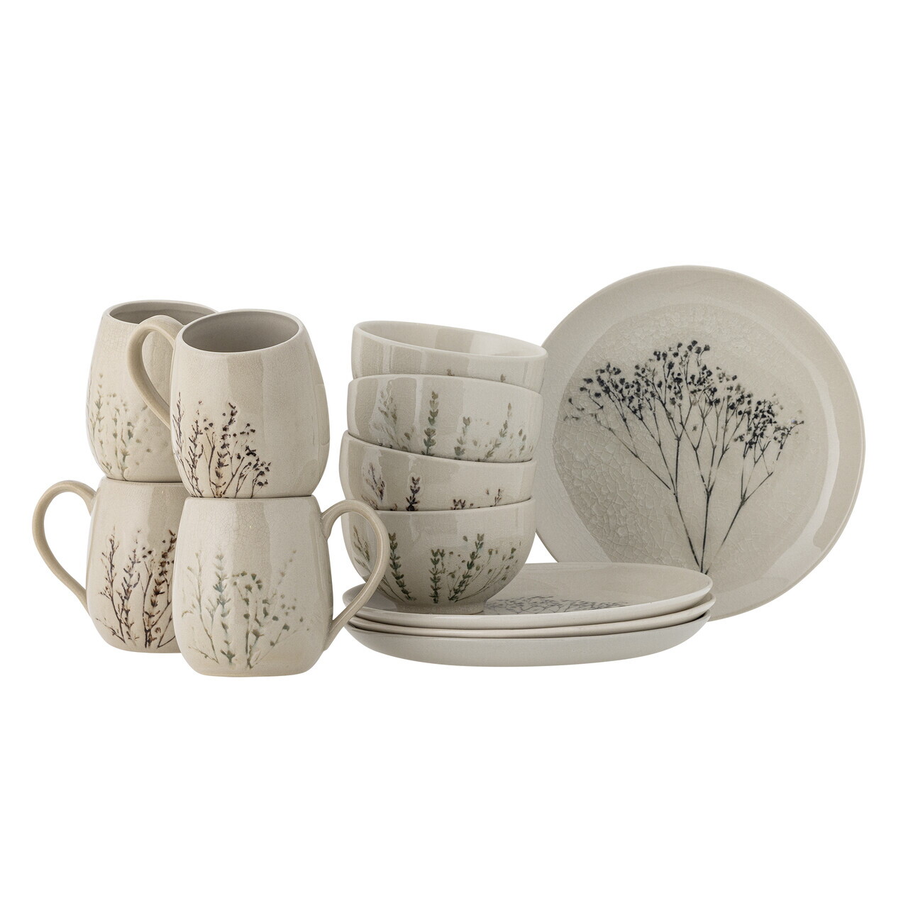 Set mic dejun 12 piese, Bloomingville, Bea, ceramica, natural - imagine 6